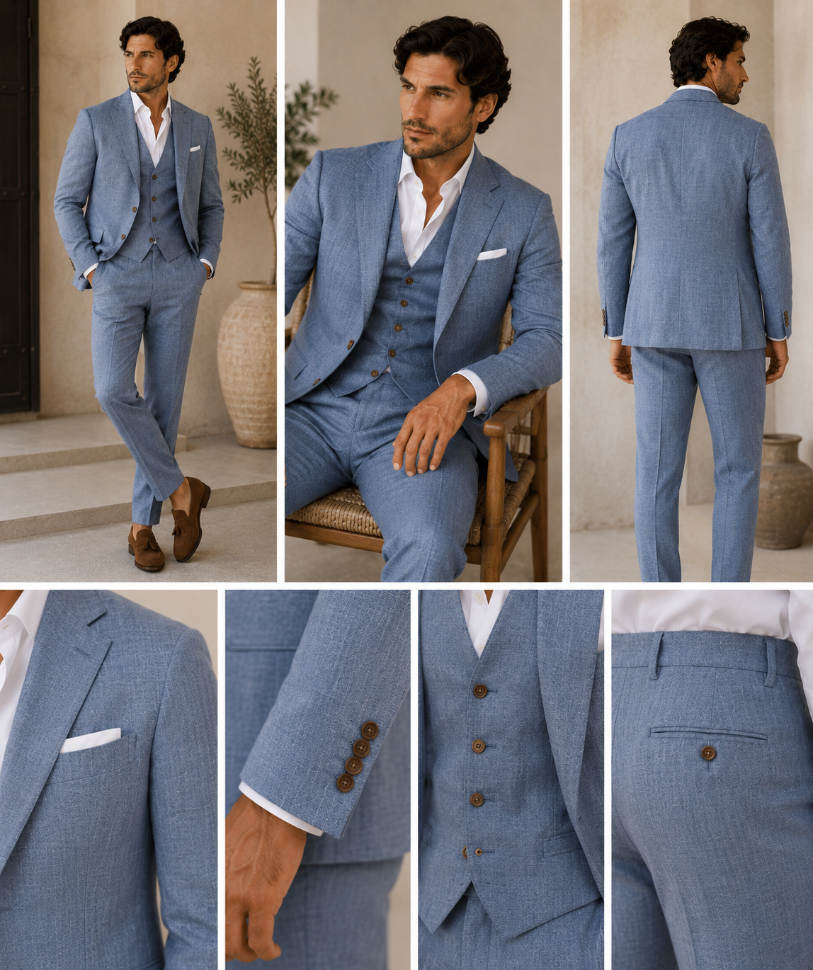 Men's Classic Single Breasted Linen Blend Suit 5